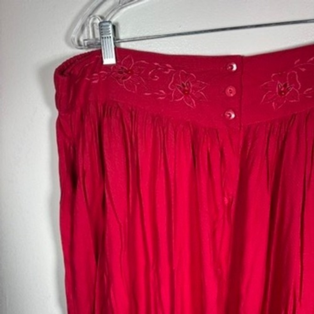 Vintage Pink Midi Skirt Sz 3X Magenta Embroidered Beaded Button Front Rayon